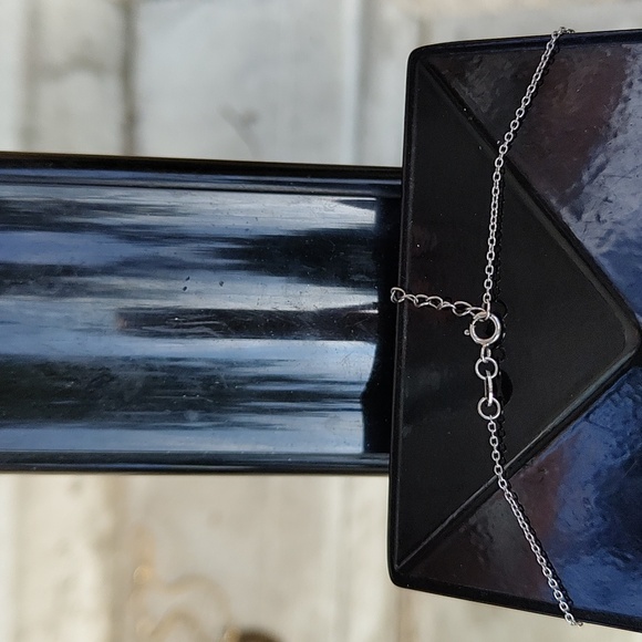 925 stamped dangly owl necklace with blue eyes sitting on a moon - Picture 3 of 4